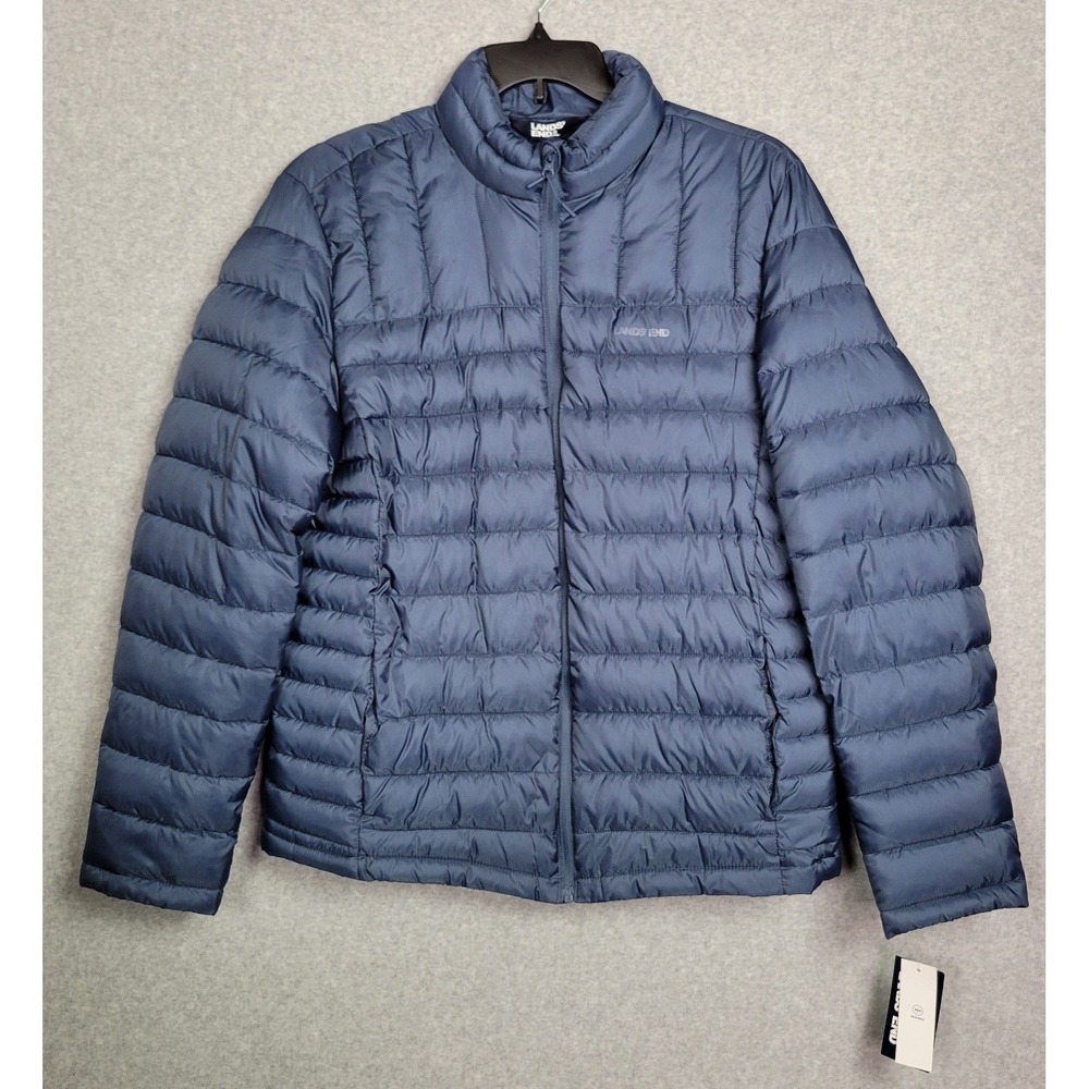 Lands End Mens Packable Puffer Jacket Vintage Indigo Blue LM35OW426 Medium NWT